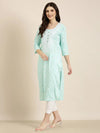 Women Sea Green Floral Straight Kurta-NJ-3384365-Seagreen