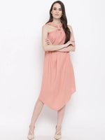 Draped ring neck flare dress in Dusty Pink