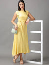 Women's Yellow Solid Fit and Flare Dress-AE-15689-Yellow