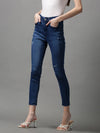 Women's Blue Solid Skinny Fit Denim Jeans-GZ-5187-Blue