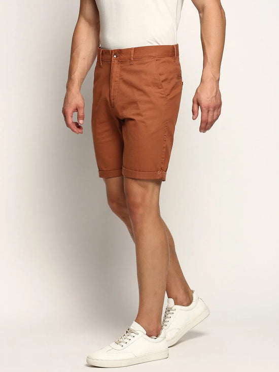 Men Brown Solid Shorts-ORBIT-6-Camelbrown