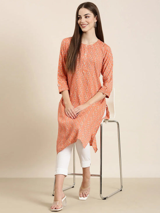 Women Peach Floral Straight Kurta-ON-0046-Peach