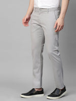 Genips Men's Cotton Stretch Caribbean Slim Fit Solid Light Grey Trousers