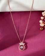 Rose Gold Plated Chain With AD Studded crown Shaped Pendent-VOJ350