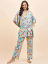 Kurta Pyjama with Kaftan Overlay Set in Blue and Pink Watermelon Print