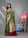 Dark Green Silk Banarasi Saree With Zari Woven Floral And Paisley Designs-MA52BSL441050005