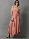 Women's Pink Solid Fit and Flare Dress-AE-15093-Peach