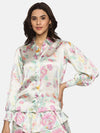 Floral White Satin Shirt-17328