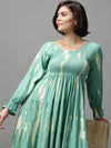 Women's Sea Green Tie Dye Fit and Flare Dress-ON-582-Seagreen