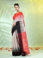 Ecru Cotton Ikat Saree With Ganga Jamuna Border-MA66BCT431380074