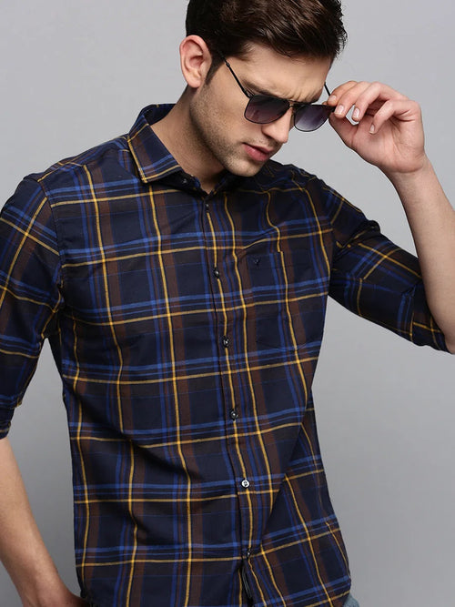 Men Navy Checked Casual Shirt-BOXERCHECKS-3340-Navyblue