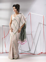 Ecru Cotton Saree With Stripes Design-MA55CT06530013