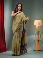 Beige Cotton Blend Handwoven Saree With Ghicha Pallu-MA50BCT06550104