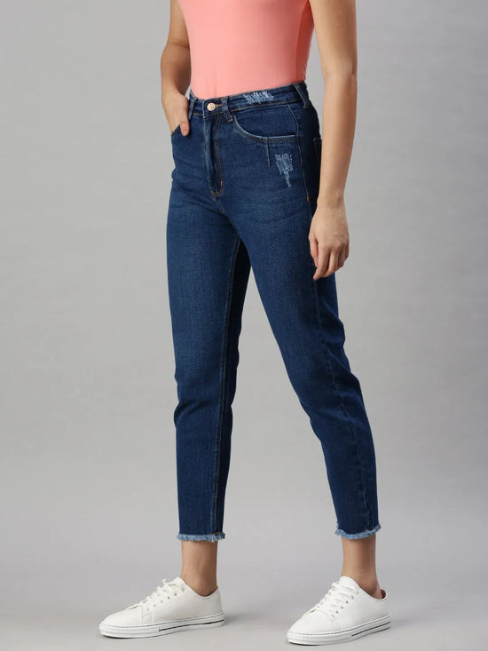 Women's Denim Mom Fit Navy Blue Jeans-GZ5028-Navyblue