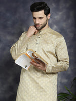 Beige Woven Design Kurta with Pyjama-JOKP-P-5034Beige