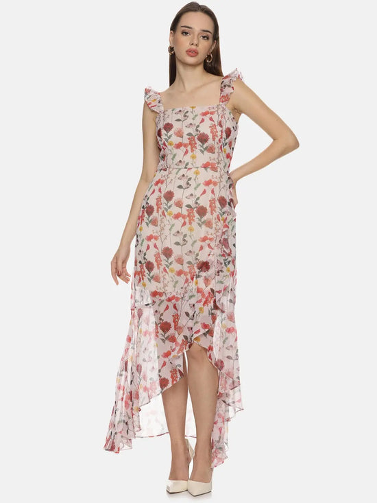 Floral Off-white High Low Dress-17305