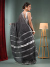 Charcoal Cotton Blend Handwoven Saree With Zari Border-MA50BCT40500134