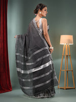 Charcoal Cotton Blend Handwoven Saree With Zari Border-MA50BCT40500134