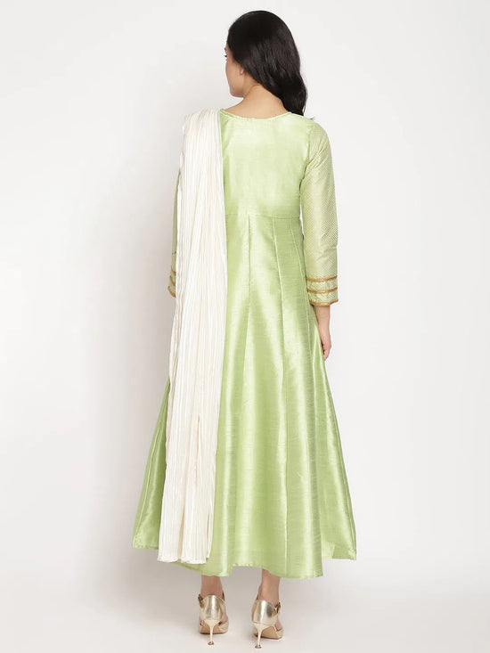 Ahalyaa Women'S Green Poly Silk Kurta With Attached Dupatta