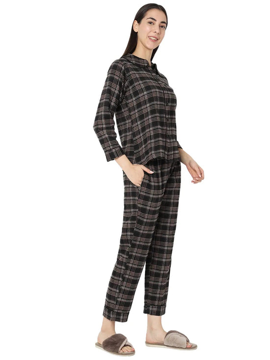 Smarty Pants Women's Brush Cotton Grey Color Checks Night Suit-SMNSP-920D-S