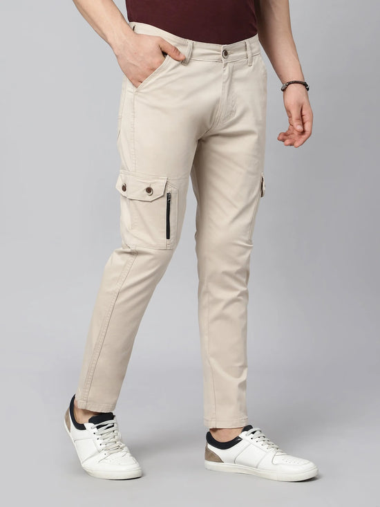 Zipper Cargos - stretchable with 6 pockets-Beige-HC5011-30