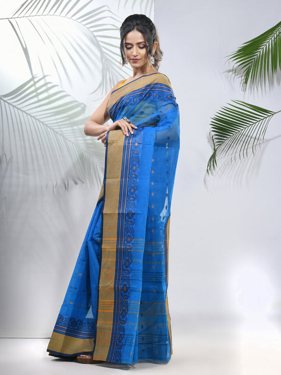 Azure Blue Pure Cotton Tant Saree With Woven Designs-MA51TT43480107