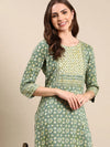 Women's Green Printed Straight Kurta-AT-A789-Green