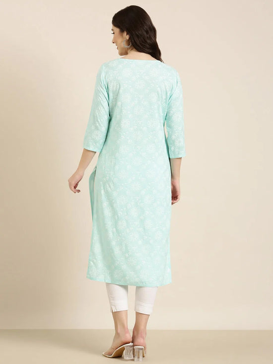 Women Sea Green Floral Straight Kurta-NJ-3384365-Seagreen