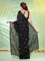 All Over Thread Floral Embroidery Black Cotton Saree-MA62CT33610076