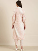 Women Pink Striped Kurta Set-ON-0018-Pink