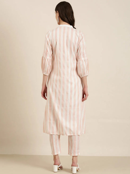 Women Pink Striped Kurta Set-ON-0018-Pink