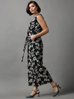 Women's Black Printed Jumpsuit-AE-15023-Black