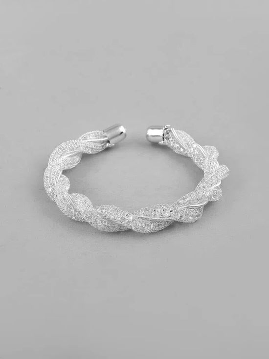 Silver Plated White Kada Beads Kada Bracelet-VOJ126