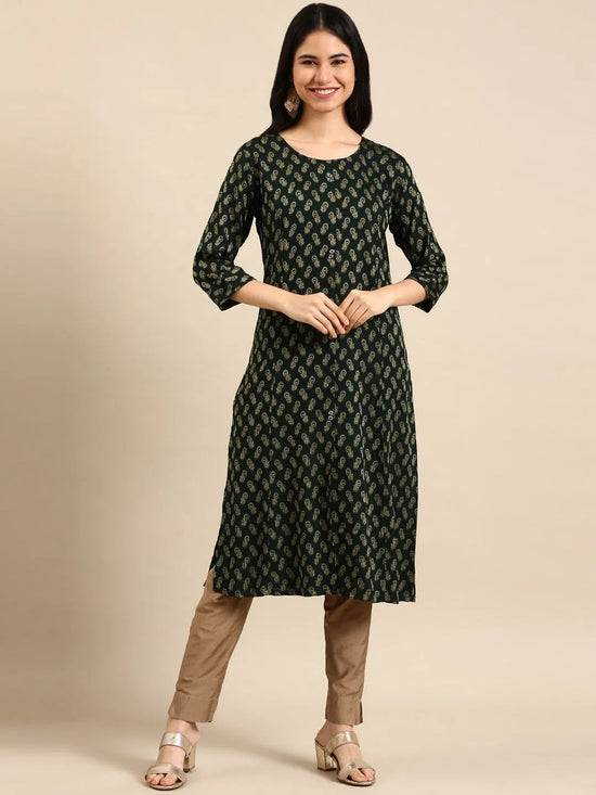 Women's Green Solid Straight Kurta-SKC-787-Green