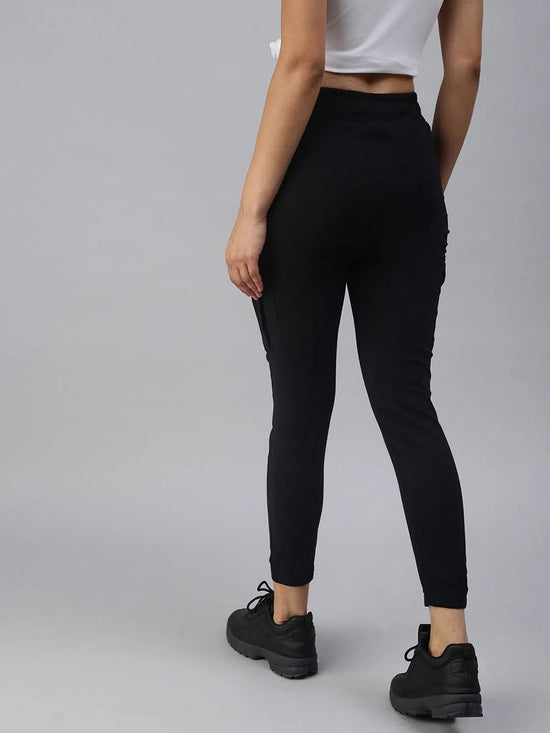 Women's Black Solid Joggers Track Pant-AN-9015-Black