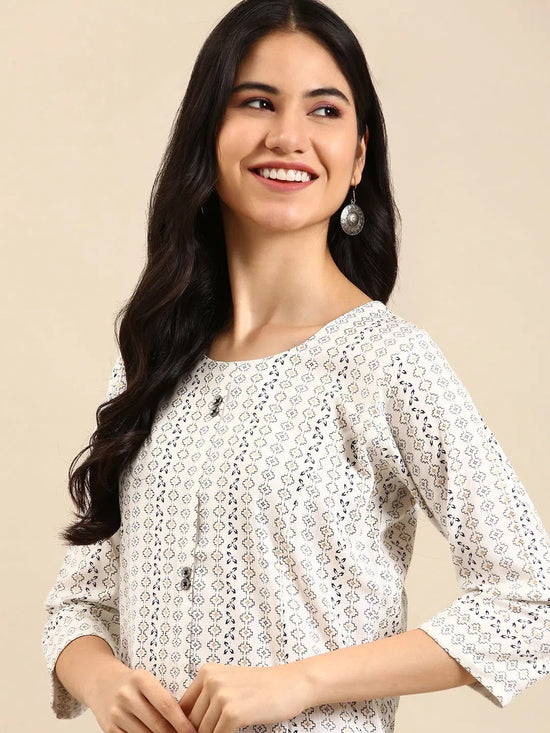 Women's White Printed Straight Kurta-SKC-3380-2-White