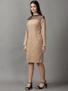 Women's Beige Solid Bodycon Dress-DQ-17-174-F-Beige