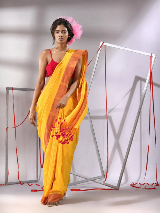 Yellow Cotton Saree With Solid Border-MA55CT06520058