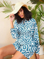 Women Teal Abstract Print Front Keyhole Romper