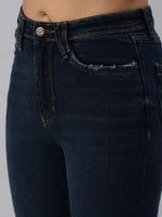 Women's Navy Blue Solid Denim Slim Jeans-GZ-5158-Navyblue