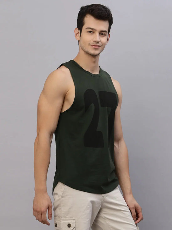 Rigo Mint Printed Round Neck Sleeveless T-Shirt Vest-SD04221063-L