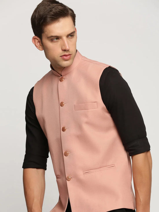 Men Peach Mandarin Collar Solid Nehru Jacket-AD-J-450-Peach