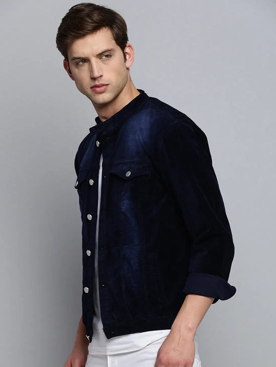 Men Navy Solid Casual Jacket-BSRV-001-1-Navyblue