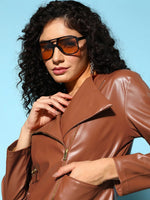 Women Solid Standard Brown Jacket