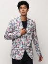 Men White Printed Casual Blazers-SOBLZ-082-18-White