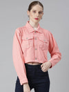 Women Coral Solid Denim Jacket-GZ-5600-Coral