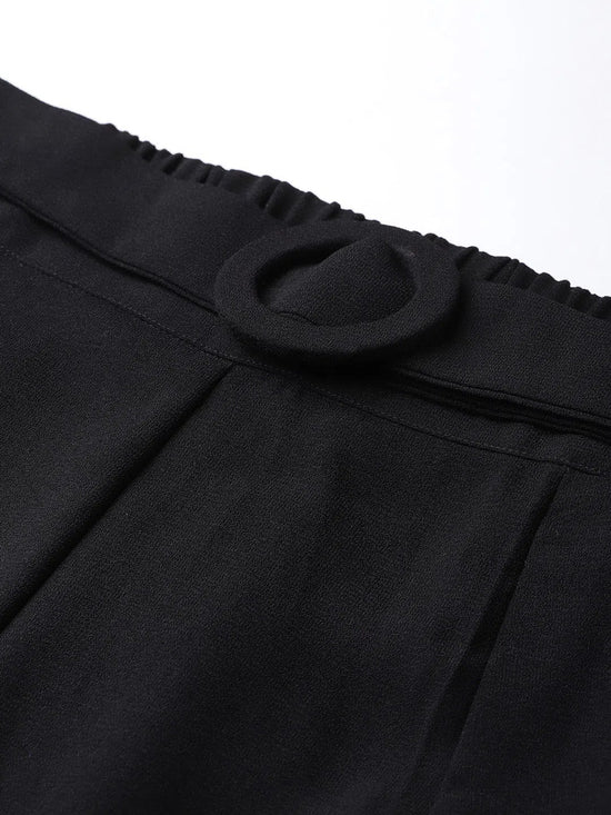 Black Flared Buckle Belted Pant