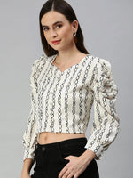 Women's Champagne Striped Crop Tops-AE-7053-Champagneblack