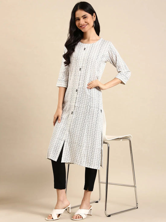 Women's White Printed Straight Kurta-SKC-3380-2-White