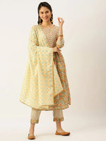 Women's Cream Printed Kurta Sets-GW-2434-Cream